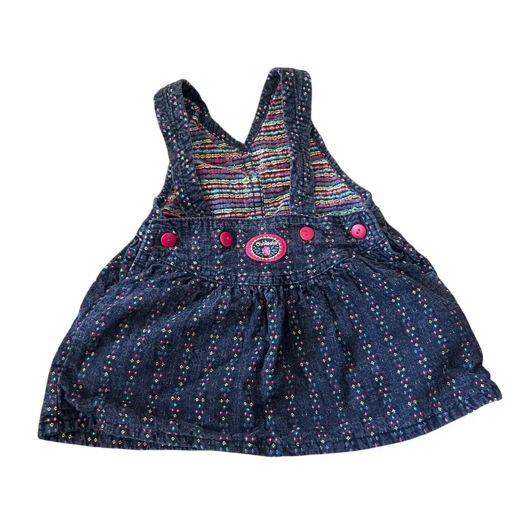 RARE Vintage OshKosh B’Gosh Rainbow Vestbak Overall Dress 12 Months